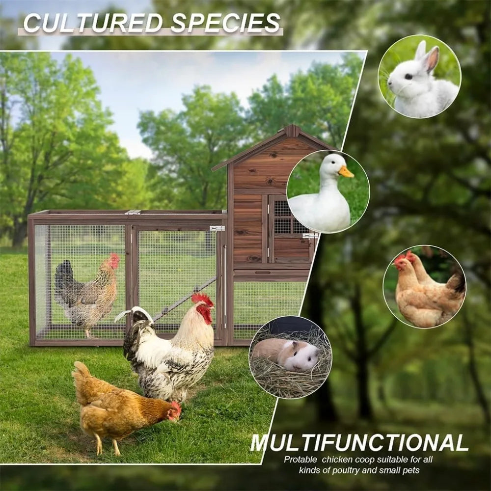 Large Wooden Chicken Coop, 160IN Outdoor Chicken Cages and Run with Nesting Boxes for 2-8 Chickens, Poultry Pet House Rabbit