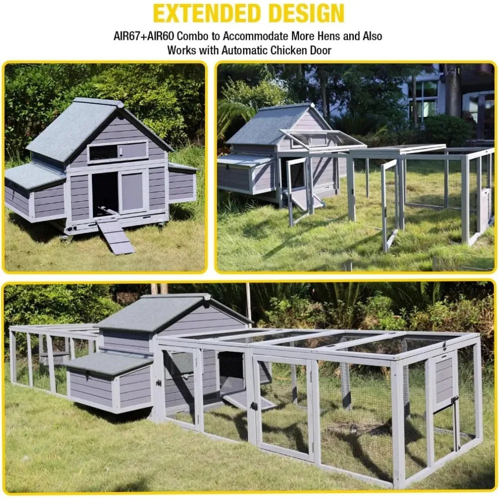 Chicken Coop with Wheels Large Hen House with Nesting Boxes Poultry Cage for 3-5 Hens Outdoor Duck Coop Pet Cage