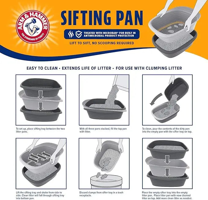 Sifting Litter Box for Indoor Cats with Microban, Scoop-Free Tray, USA Made