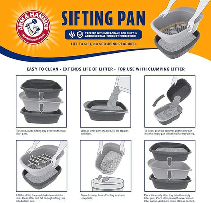 Sifting Litter Box for Indoor Cats with Microban, Scoop-Free Tray, USA Made