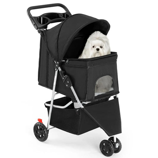 Small Pet Stroller, Lightweight & Foldable, Comfortable Ride for Dogs & Cats, Black, Easy to Transport