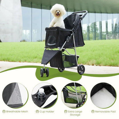Small Pet Stroller, Lightweight & Foldable, Comfortable Ride for Dogs & Cats, Black, Easy to Transport