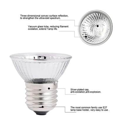 Reptile Heat Lamp Bulb With Clip-on Dimmable UVA UVB Turtle Tortoises Basking Lights Timming Pet Amphibians Lizards Heating Bulb