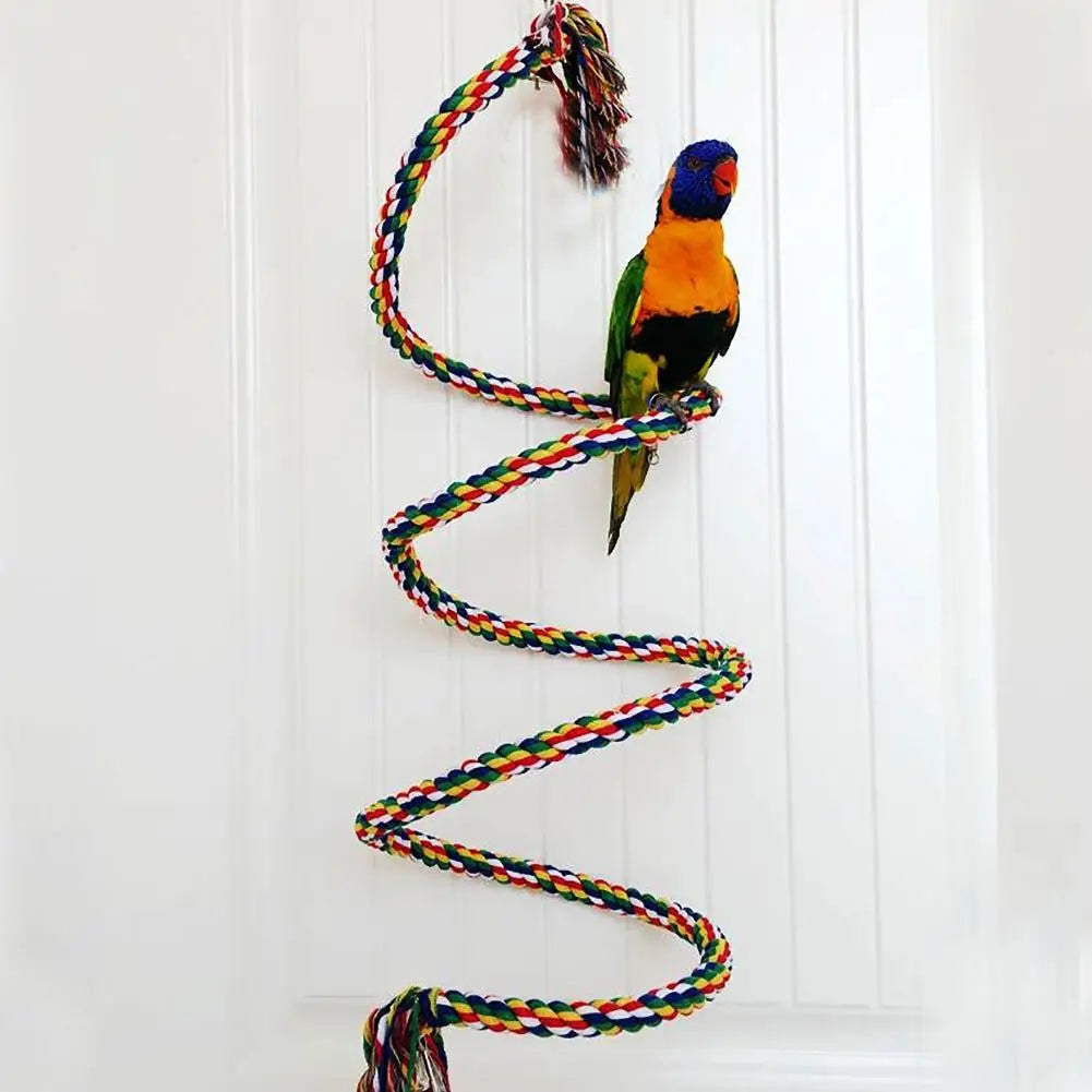 1m/1.5m/2m Parrot Bird Toys Twisted Colorful Cotton Rope Bird Climbing Toy Standing Rope Bell Bird Cage Decoration Parrot Toy