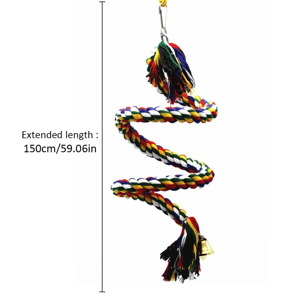 1m/1.5m/2m Parrot Bird Toys Twisted Colorful Cotton Rope Bird Climbing Toy Standing Rope Bell Bird Cage Decoration Parrot Toy