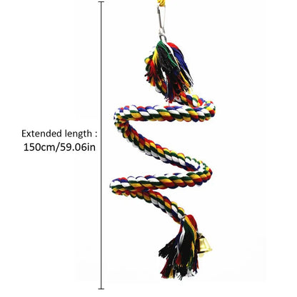 1m/1.5m/2m Parrot Bird Toys Twisted Colorful Cotton Rope Bird Climbing Toy Standing Rope Bell Bird Cage Decoration Parrot Toy