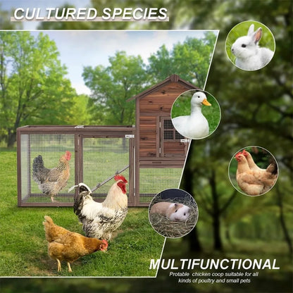 Large Wooden Chicken Coop, 160IN Outdoor Chicken Cages and Run with Nesting Boxes for 2-8 Chickens,  Poultry Pet House Rabbit