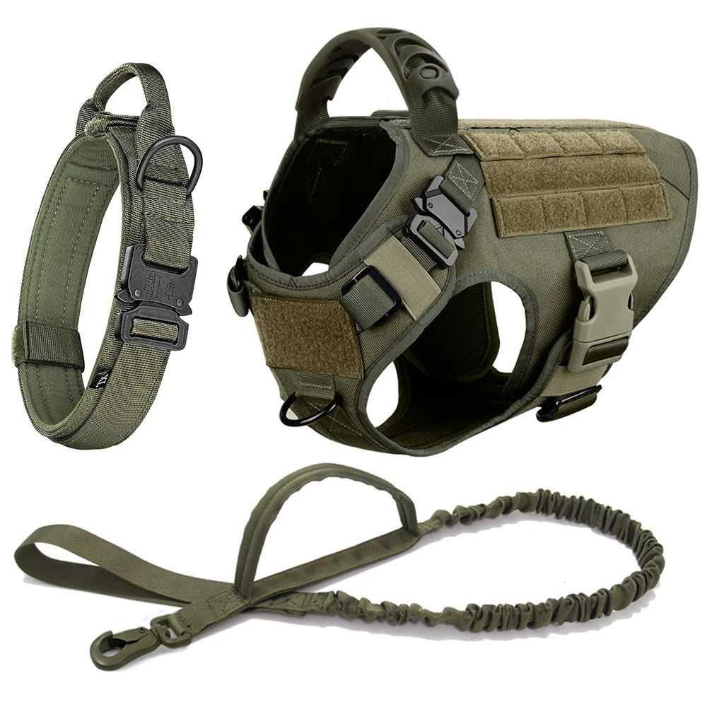 Large Dog Harness Collar Leash Set Military Dog Harnesses Pet Tactical Vest Training German Shepherd For Medium Large Dogs