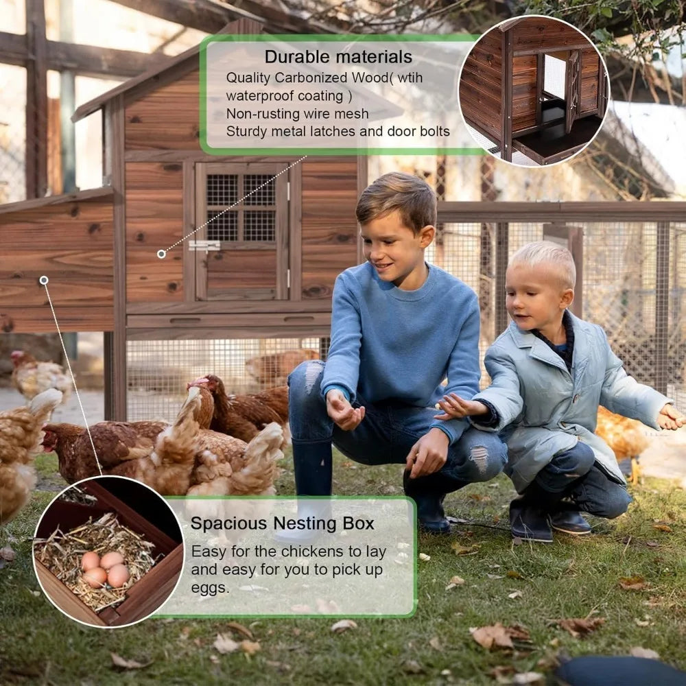 Large Wooden Chicken Coop, 160IN Outdoor Chicken Cages and Run with Nesting Boxes for 2-8 Chickens,  Poultry Pet House Rabbit