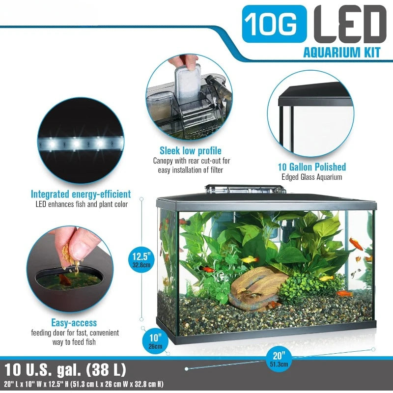 Fish & Aquatic Pet Supplies, LED Aquarium Kit, 10 Gallon