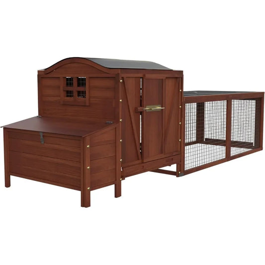 Hen House Poultry Pet Hutch Run with Waterproof Roof, Ramp, Nesting Box, Wire Fence, Backyard Poultry Cage