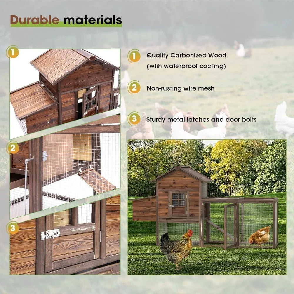Large Wooden Chicken Coop, 160IN Outdoor Chicken Cages and Run with Nesting Boxes for 2-8 Chickens,  Poultry Pet House Rabbit