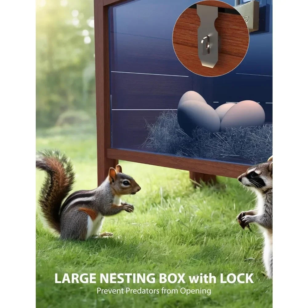 Hen House Poultry Pet Hutch Run with Waterproof Roof, Ramp, Nesting Box, Wire Fence, Backyard Poultry Cage