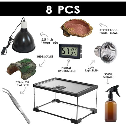 Reptile Glass (8 Pieces) 12 * 8 * 6 in, Amphibian Tank Starter Kit, Suitable for Small Reptiles Such As Geckos, Snakes, Lizards