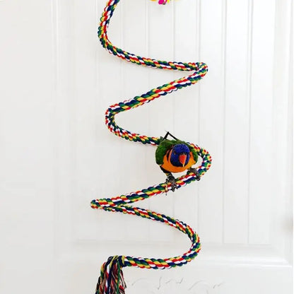 1m/1.5m/2m Parrot Bird Toys Twisted Colorful Cotton Rope Bird Climbing Toy Standing Rope Bell Bird Cage Decoration Parrot Toy