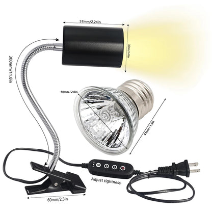 Reptile Heat Lamp Bulb With Clip-on Dimmable UVA UVB Turtle Tortoises Basking Lights Timming Pet Amphibians Lizards Heating Bulb