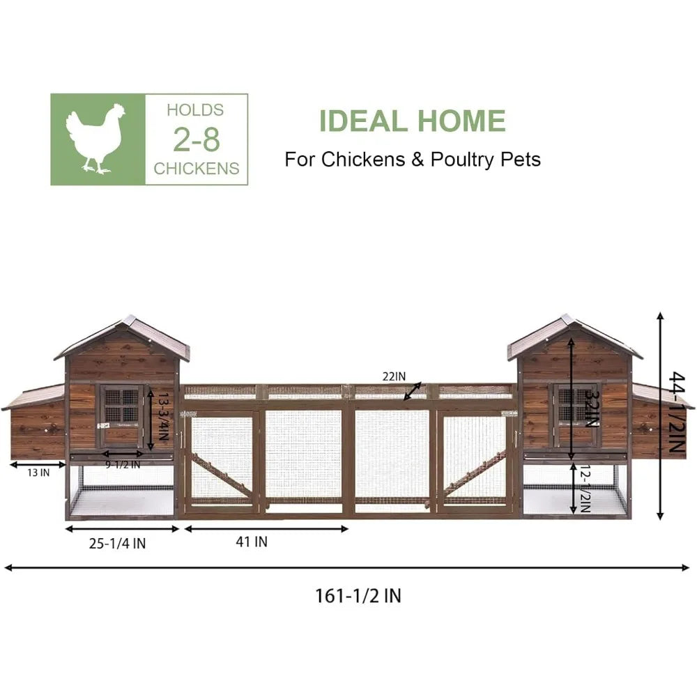Large Wooden Chicken Coop, 160IN Outdoor Chicken Cages and Run with Nesting Boxes for 2-8 Chickens,  Poultry Pet House Rabbit