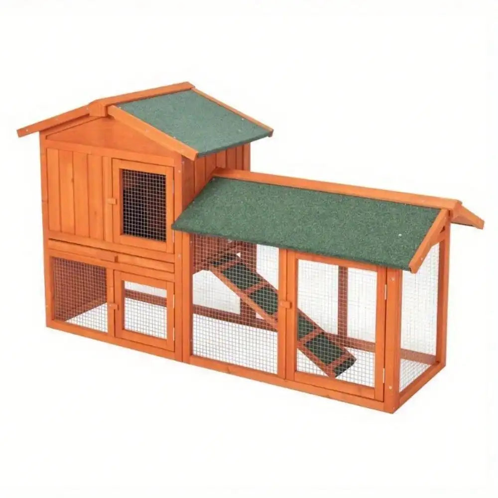 61" Wooden Rabbit Hutch Chicken Coop Small Pet House Bunny Cage w/Ramp Run
