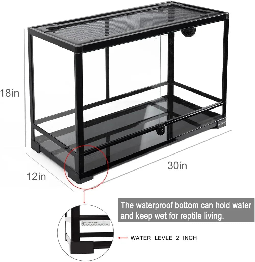 Tempered Glass Reptile Terrarium 30 Gallon Wide Reptile Tank 30" x 12"x 18" for Reptile Pets Bearded Dragon Gecko Lizard