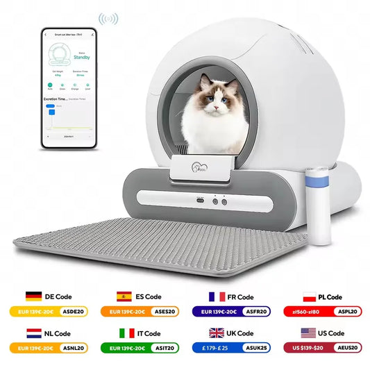 Tonepie 65L Automatic Smart Cat Litter Box Self Cleaning Fully Enclosed Cat Litter Box Pet Toilet Litter Tray English versions