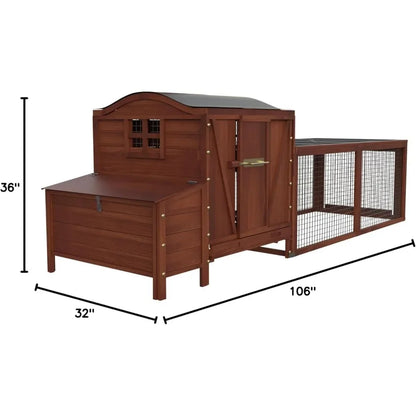 Hen House Poultry Pet Hutch Run with Waterproof Roof, Ramp, Nesting Box, Wire Fence, Backyard Poultry Cage