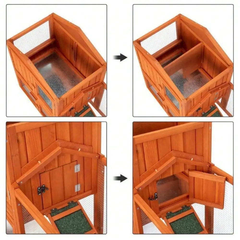 61" Wooden Rabbit Hutch Chicken Coop Small Pet House Bunny Cage w/Ramp Run