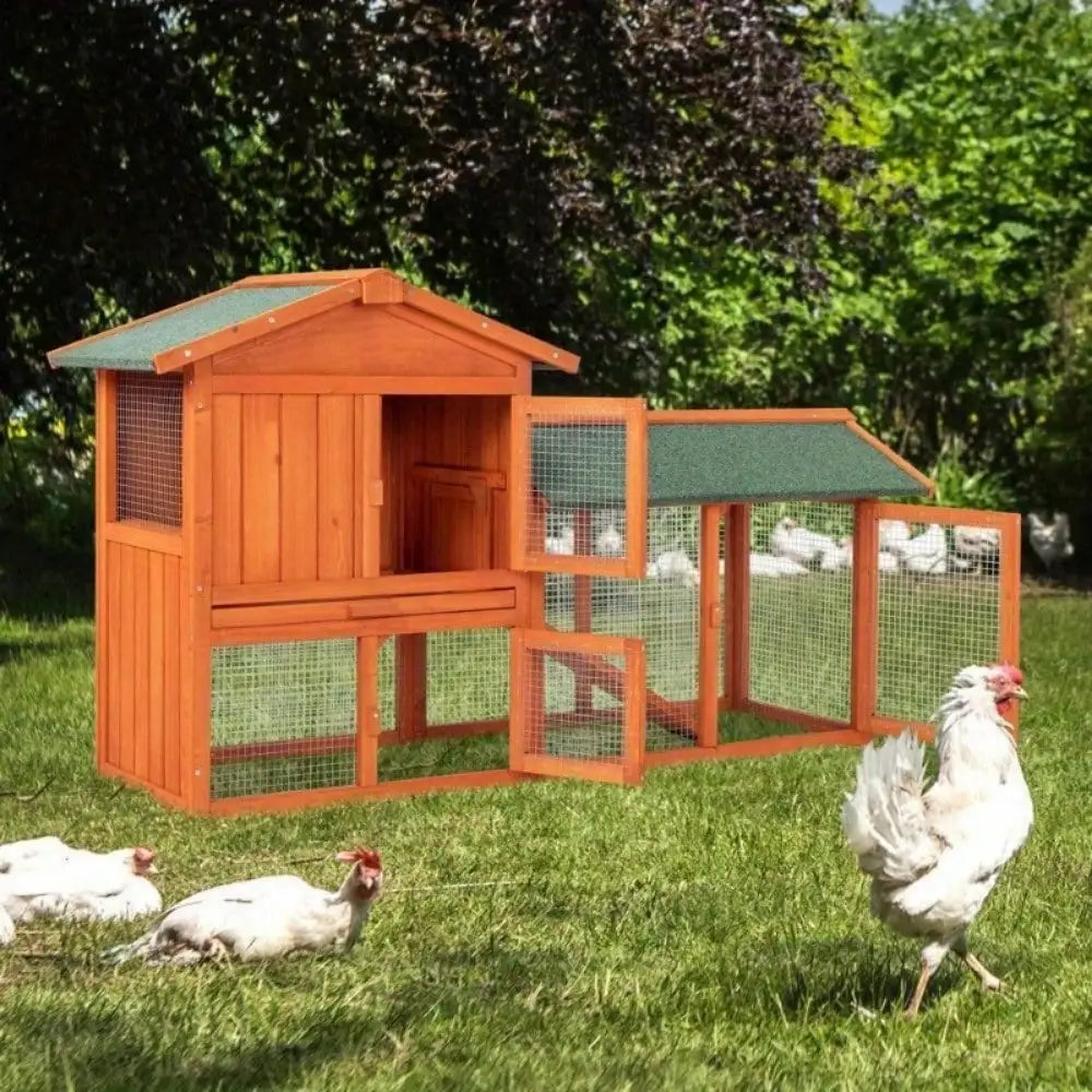 61" Wooden Rabbit Hutch Chicken Coop Small Pet House Bunny Cage w/Ramp Run
