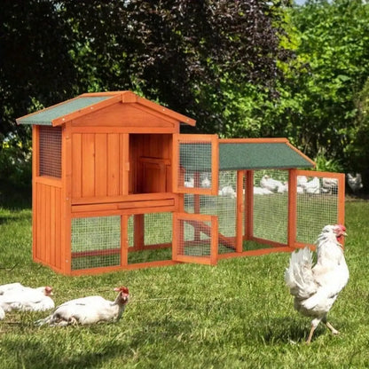 61" Wooden Rabbit Hutch Chicken Coop Small Pet House Bunny Cage w/Ramp Run