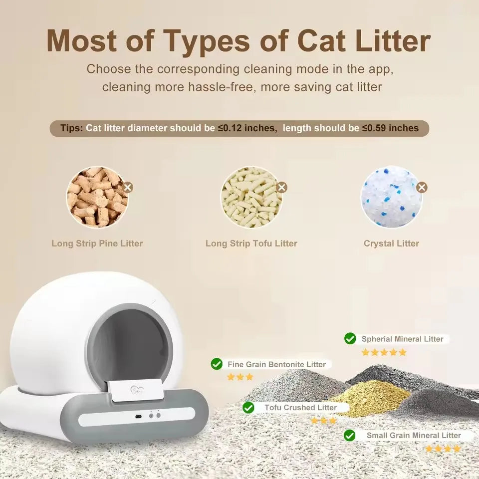Tonepie 65L Automatic Smart Cat Litter Box Self Cleaning Fully Enclosed Cat Litter Box Pet Toilet Litter Tray English versions