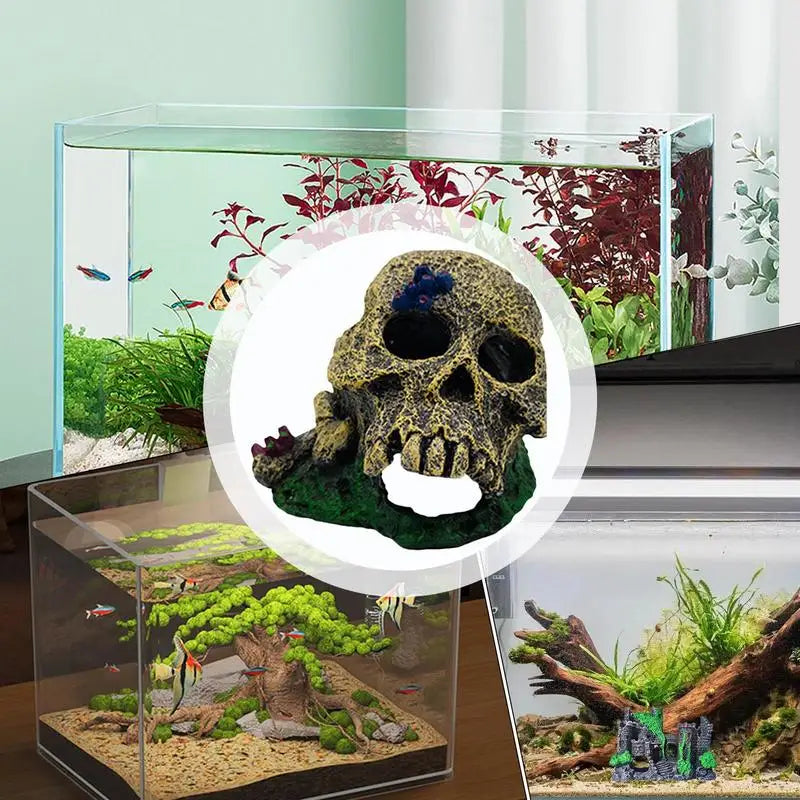 Fish Tank Aquarium Skull cave Breeding House Simulation Resin Cranium Statue Spider Scorpion Lizard hiding Shelter Ornament