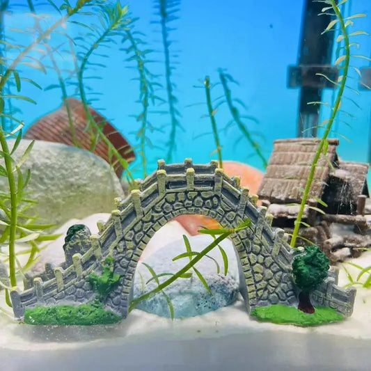 Vintage Fish Tank Decor Bridge Landscape Ornaments Pavilion PVC Artificial Bridge Pet Supplies Home Fish Tank Aquarium Decor