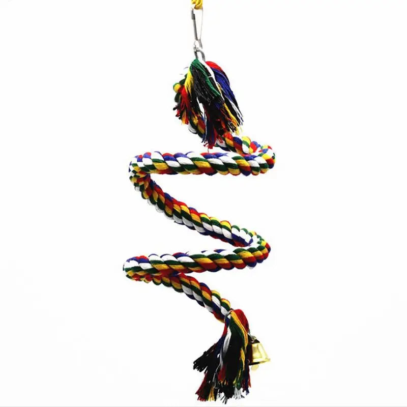 1m/1.5m/2m Parrot Bird Toys Twisted Colorful Cotton Rope Bird Climbing Toy Standing Rope Bell Bird Cage Decoration Parrot Toy