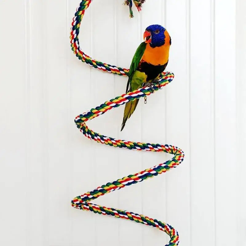 1m/1.5m/2m Parrot Bird Toys Twisted Colorful Cotton Rope Bird Climbing Toy Standing Rope Bell Bird Cage Decoration Parrot Toy